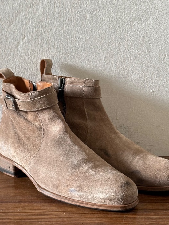 John Varvatos Suede Jodhpur Ankle Boots Men\'s Size 11 Taupe Side Zip Buckle Boot main image 5